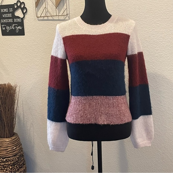 Club Monaco Rinty Color Block Mohair Blend Stripe Crewneck Sweater XS - Picture 2 of 7